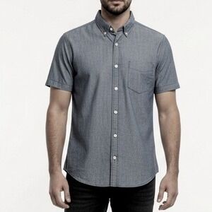 Aeropostale Mens Small Short Sleeve Shirt Chambray Gray Normcore Preppy Coastal